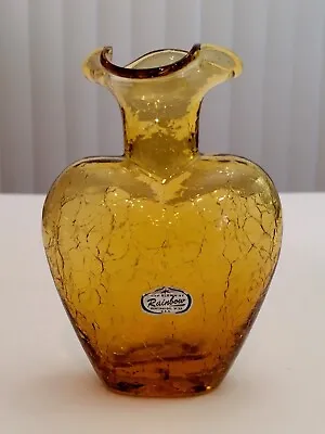 Buy Vintage Rainbow Crackle Glass Heart Shaped Vase, Labeled, Amber, 5” • 14.43£