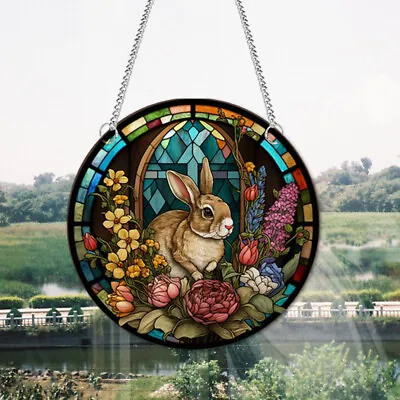 Buy  Stained Glass Wall Ornament Window Sun Catcher Easter Bunny Decorate • 9.85£