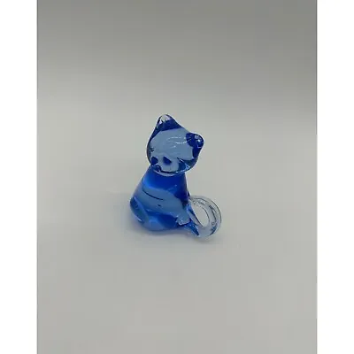 Buy Vintage Art Glass Cat Figurine Statue Handmade Blue Kitty Kitten Handmade Animal • 22.97£