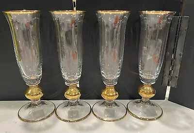 Buy Mikasa Country French Golden Set Of 4 Champagne Flutes - Gold Ball Stem New • 93.99£