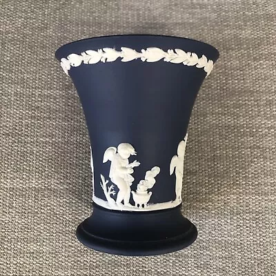 Buy Vintage Wedgwood Dark Portland Blue Jasperware Cherubs 3-7/8  High Bud Vase • 24.66£