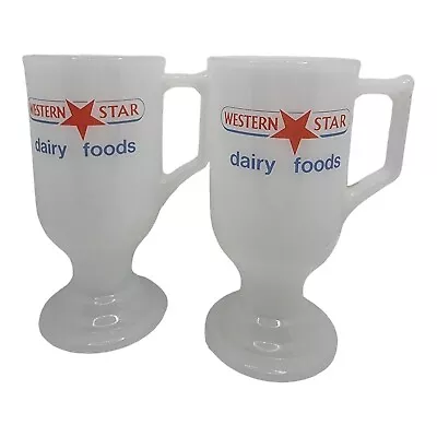 Buy Vintage Western Star Dairy Foods Mugs Cups X 2 Pedestal Milk Glass Promo Retro • 30.95£
