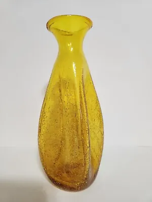 Buy Vintage Blenko Blown Crackle Art Glass Vase In Gold 1950s • 56.66£