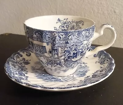 Buy Vintage Johnson Bros Blue & White Cup & Saucer, Coaching Scenes Hunting Country • 19.20£