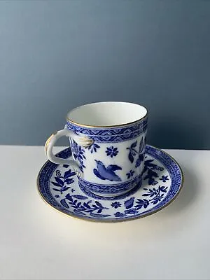 Buy Pre 1920 Cauldon China Blue & White Cup & Saucer Birds Floral Gilt Trim • 9.50£