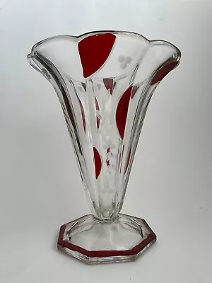 Buy Karl Palda Art Deco Czech Glass Ruby Flashed Hand Cut Vase Jugendstil MCM 1930 • 110£