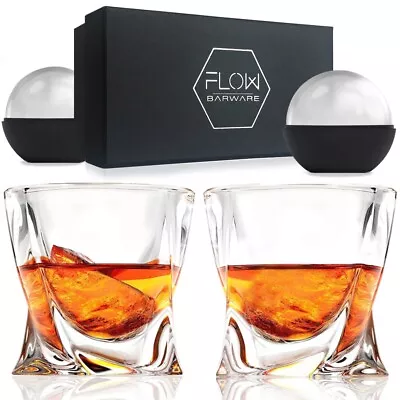 Buy Twist Whiskey Glasses Set Of 2 Home Bar Gift Scotch, Bourbon G&T Tumblers BOXED • 17.95£