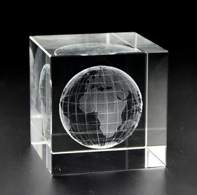 Buy 3D Earth Paperweight Laser Etched In Glass Cube Gift (4cm X 4cm X 4cm) 🌍 • 9£