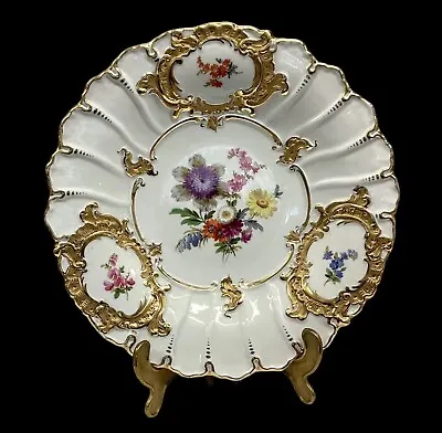 Buy Meissen Gilded Charger Plate Hand Painted Flowers Moulded Circa 1924-1934 • 240£