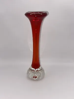 Buy Vintage Swedish Art Glass Red Vase 1960s Aseda Glasbruk Jack In Pulpit Bubbles • 12£