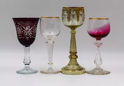 Buy 4 Assorted Bohemian Wine Glasses, Circa 1940's • 151.80£