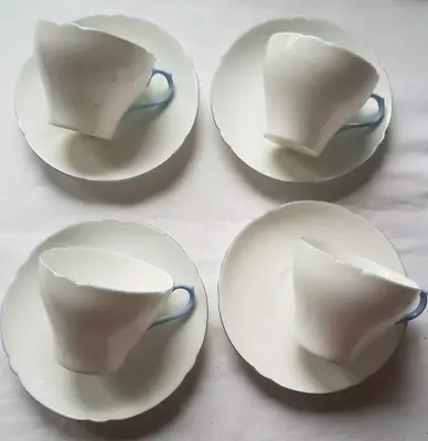 Buy Vintage Shelley, 4 Cups & Saucers, White With Blue Trim,  • 6£