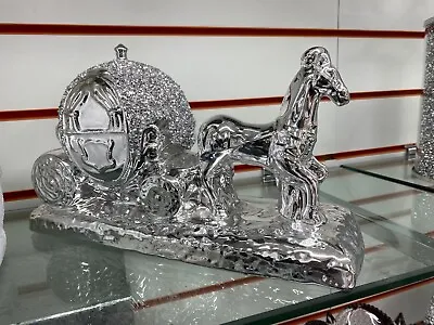 Buy Crushed Diamond Silver Crystal Horse And Carridge Ornament✨ • 29.99£