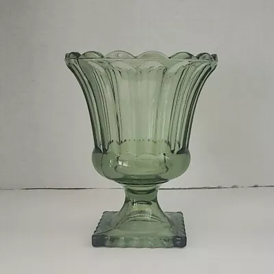 Buy Vintage Indiana Pressed Green Glass Pedestal Vase Square Base Scalloped Rim 6  • 15.77£