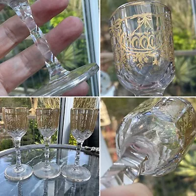 Buy 👀Rare ANTIQUE CZECH Gilded Facet Stem PANEL Cut Georgian LIQUEUR  Glass C1820 • 200£