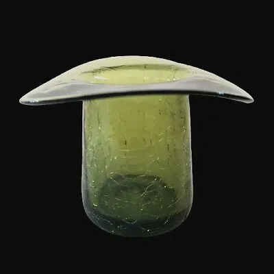 Buy Art Glass Handblown Green Crackle Glass Miniature Top Hat Vase 2¾  Tall Vintage • 19.93£