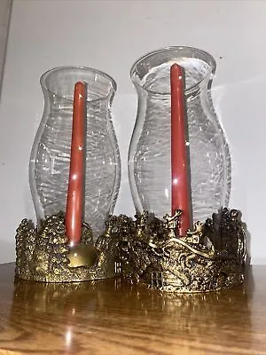 Buy VTG Regency Gold Tone Christmas Candle Holders With Hurricane Glass Shade MCM • 56.96£