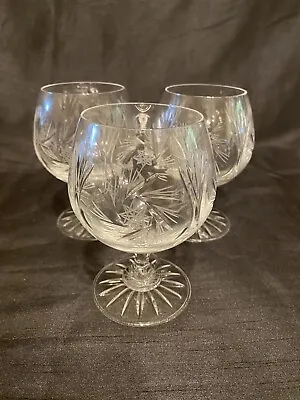 Buy Zawiercie Crystal Brandy Glasses Set Of Three Etched Pinwheel • 26.99£