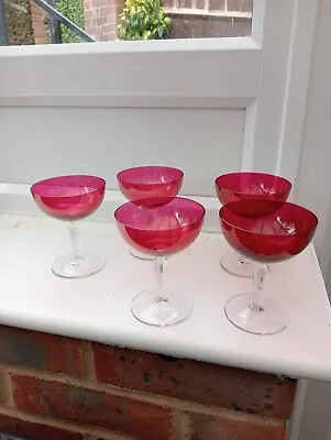 Buy 5X Vintage Cranberry Champagne/Martini ETC Glasses. • 45£