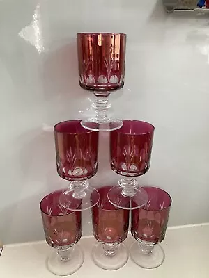 Buy 6 Vintage Bohemian Cranberry Red Overlay Liqueur/Sherry Glasses 2 Chip On 1 Foot • 5£