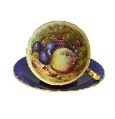 Buy AYNSLEY Orchard Fruit COBALT Blue Gold Fine Bone China Tea Cup & Saucer Signed • 168.09£