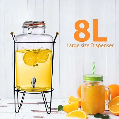 Buy 8L Glass Vintage Beverage Drinks Dispenser On Metal Stand Cocktail Jar With Tap • 18.85£