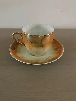 Buy Czechoslovakia Porcelain Pottery/cup 2.5  High, Saucer 4.5 ,orange, Lemon, Gold  • 5£