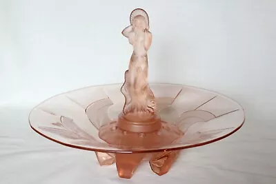 Buy Art Deco Pink Glass 'Juno' Centrepiece Bowl With 'Arabella' Figurine By Walther • 64.99£