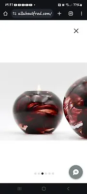 Buy A Pair Of KOSTA BONA Anna Ehrner Cool Moon, Burgundy Art Glass Tealight Holders. • 25£