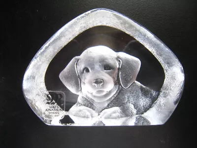 Buy Mats Jonasson Swedish Lead Crystal Intaglio Engraved Puppy  Paper Weight Signed • 18.85£