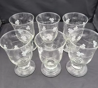 Buy 6 Eamon Irish Shamrock Etched Glasses Signed Ball Stem Foot Clover Water Goblets • 35.84£