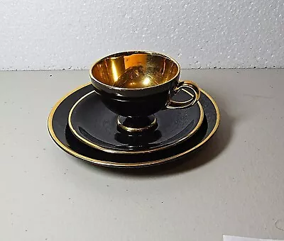 Buy Egersund Norway Norsk Flint Black And Gold Coffee Trio Vintage 1950 • 28£
