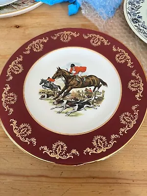 Buy Myott England Hunting Plate, Burgundy/Gold Rim, Victorian Hunters  • 10£