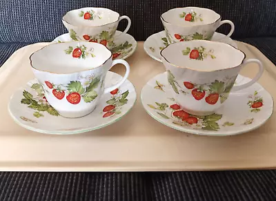 Buy Four Ringtons Tea Virginia Strawberry Design Bone China Cups And Saucers • 19.99£