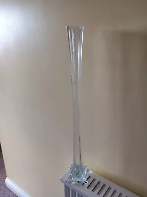 Buy Retro 1970's Vintage Tall Square Clear Glass Bud Vase 24 Inches (2 Ft) Tall • 18£
