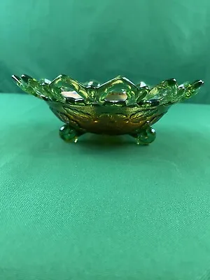 Buy ANTIQUE NORTHWOODS Green FLOWER Open Edge Bowl Footed Carnival Glass • 22.98£