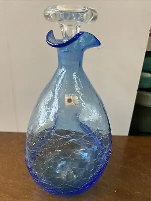 Buy Mid Century Blenko Blue Crackle Glass Pinched Decanter Winslow Anderson • 80.61£