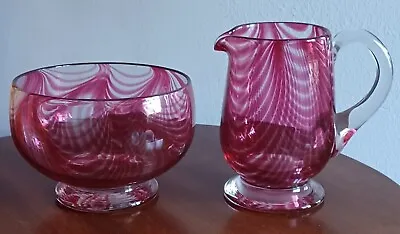 Buy Gorgeous Cranberry Glass Jug And Bowl • 25£