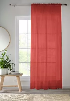Buy Red Crystal Plain Voile Unlined Curtain Panel Polyester Slot Top Single Panel • 11.99£