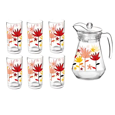 Buy 7Pc Jug Tumblers Glasses Water Set Juice Crystal Glassware Drinkware With Lid • 16.98£