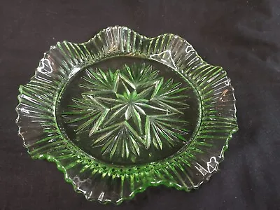 Buy Vintage Art Deco Sowerby Green Glass Bowl With Star Base #K • 9.99£