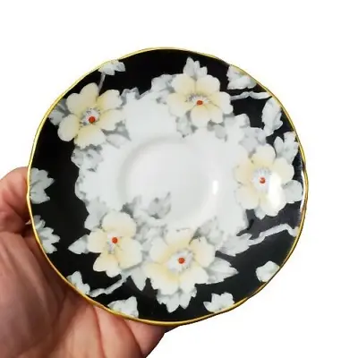 Buy Crown Staffordshire Fine Bone China Gray Black Floral Tea Cup Saucer Replacement • 9.56£