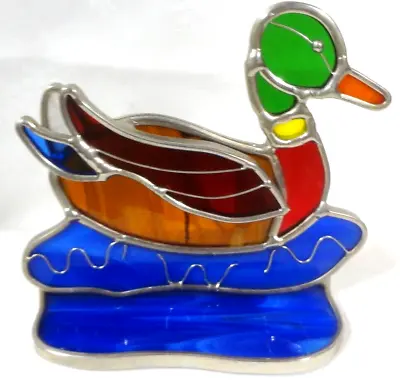 Buy Stained Glass DUCK SCULPTURE Could Hold VOTIVE / NIGHT LIGHT - SUN CATCHER -MINT • 18.99£