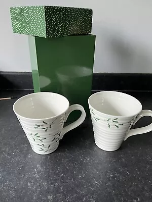 Buy Portmeirion Sophie Conran 2 White Mistletoe Full Size Coffee Mugs New Boxed • 26£