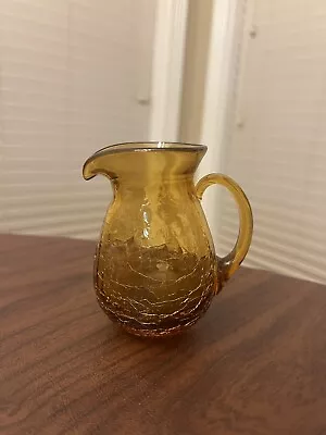 Buy Vintage Amber Crackle Glass Small Pitcher With Handle 4” • 18.89£