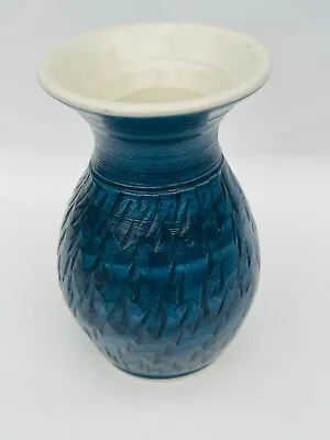 Buy Studio Pottery Vase Blue Design Trumpet Top 10.5cm Tall • 9.99£