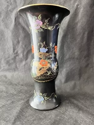Buy Lawleys Norfolk Pottery, Stoke, Black Gilded Vase W/ Flowers (24cm) 1619 5426 • 30£