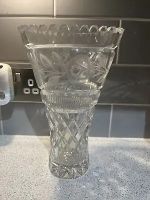 Buy Heavy Quality Crystal Cut Glass Etched Flower Vase • 12£