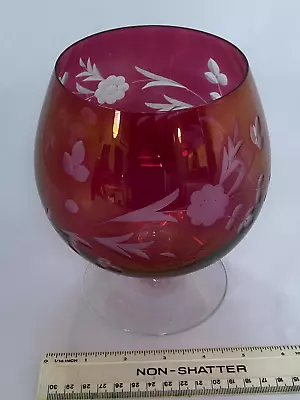 Buy Beautiful Vintage Decorative Cranberry Glass Balloon Vase With Clear Stem • 10£