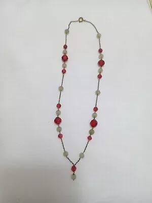 Buy Victorian Antique Gold Colour Cranberry & Opaque Glass Bead Necklace.  Restore  • 4.99£